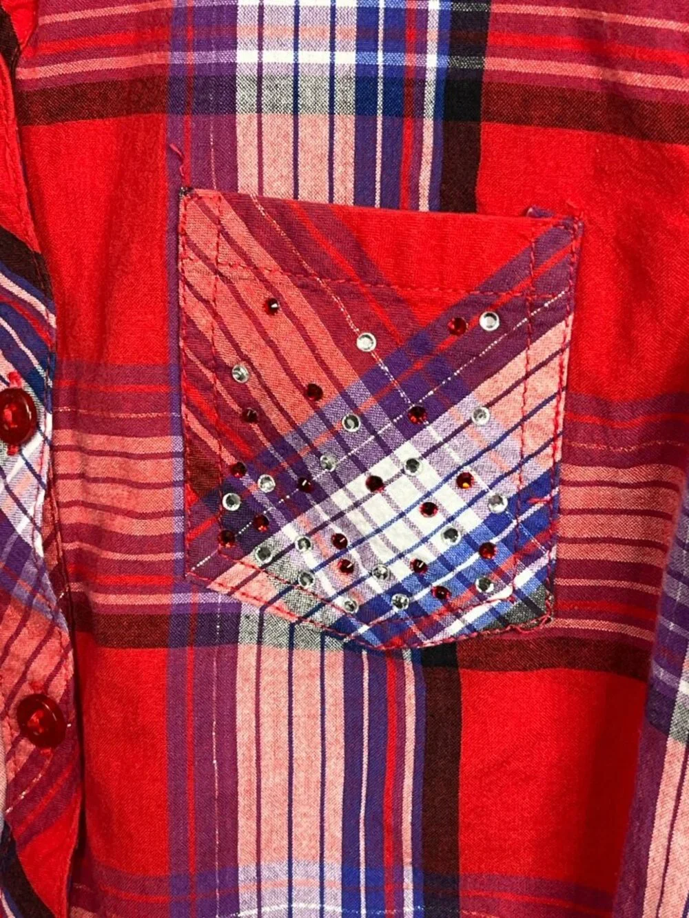 Justice Girls 14 Red Blue Plaid Button Down Shirt Preppy Fall